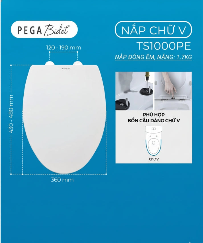 Nắp Bồn Cầu Cao Cấp PEGA Bidet Chống Trầy
